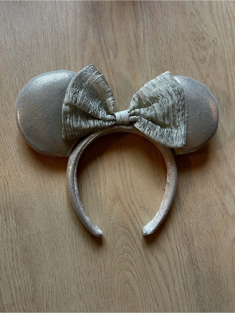 Authentic Disney World Gold Shimmer Mouse Ear Headband with Bow
